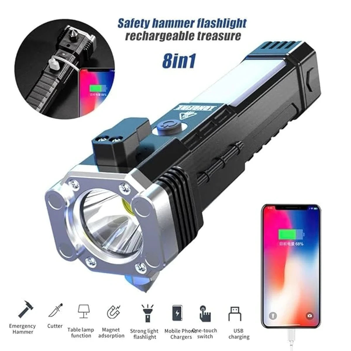 LED Torch With Power Bank And Cutter