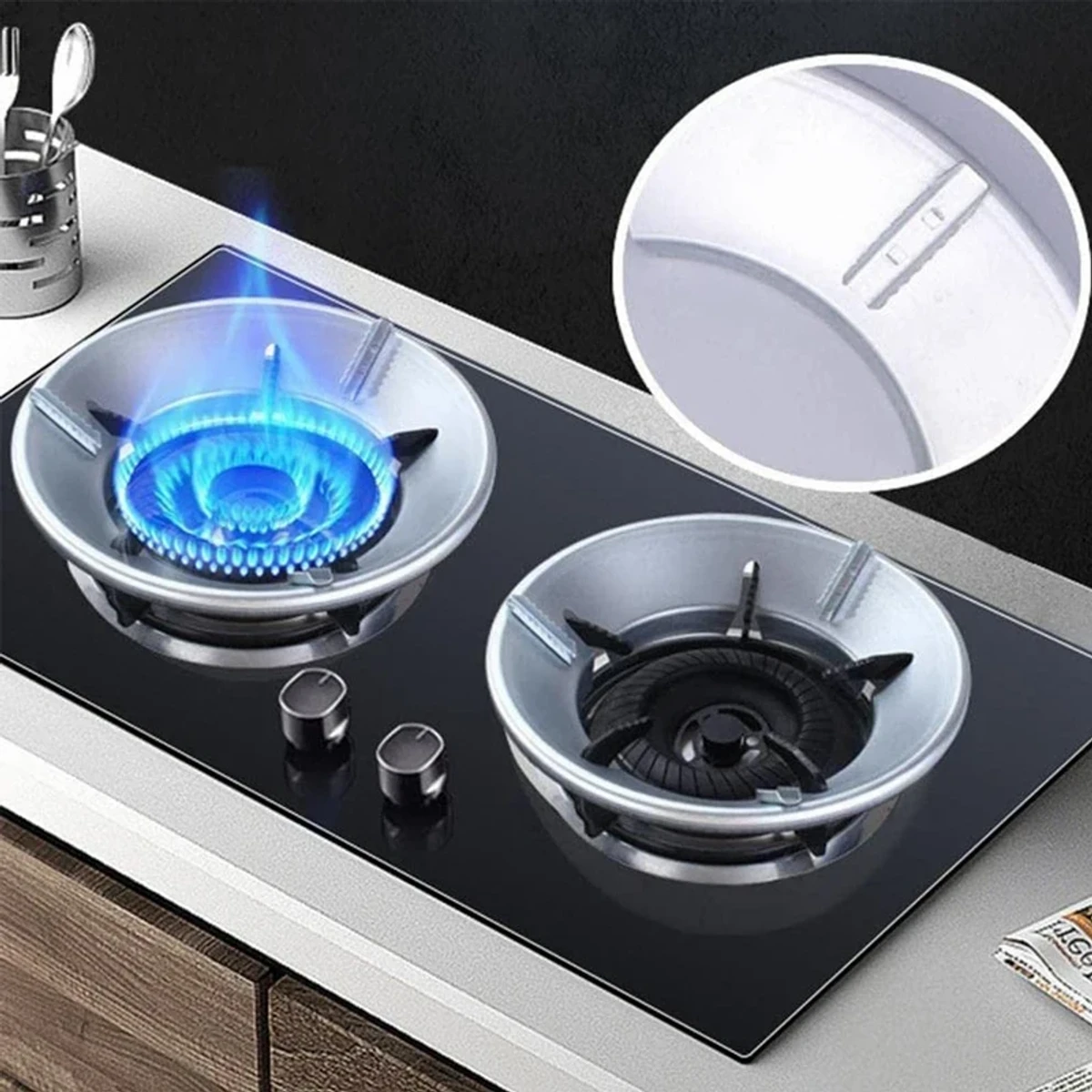 Energy Saving Gas Stove Cover High Efficiency Windproof Disk Windshield Bracket Flame Cap Cover