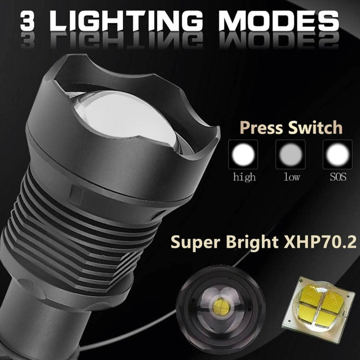 XHP70 High Powerful Zoomable Focus LED Flashlight Torch Light