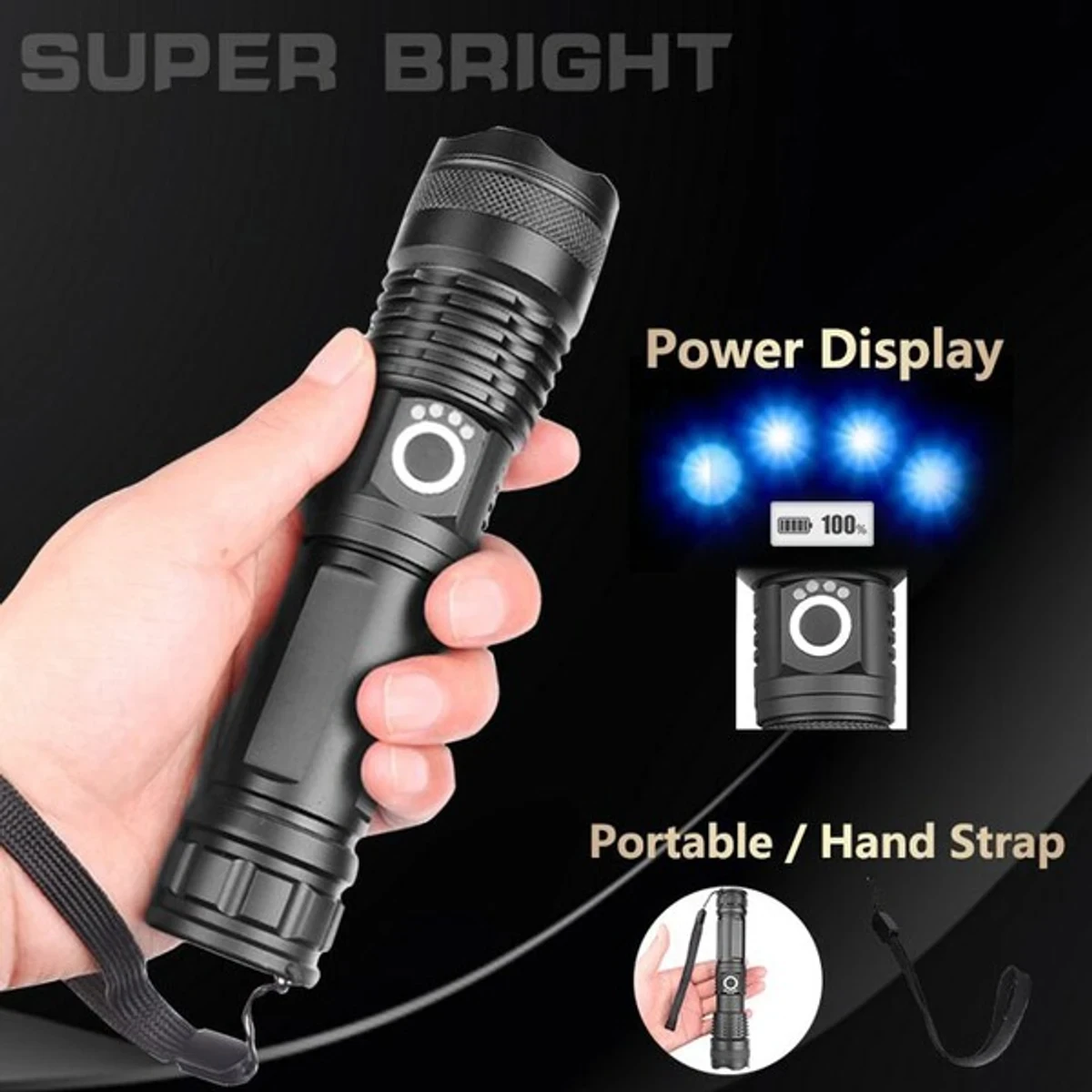 RECHARGEABLE WATERPROOF ZOOM LED FLASHLIGHT USB TORCH LIGHT