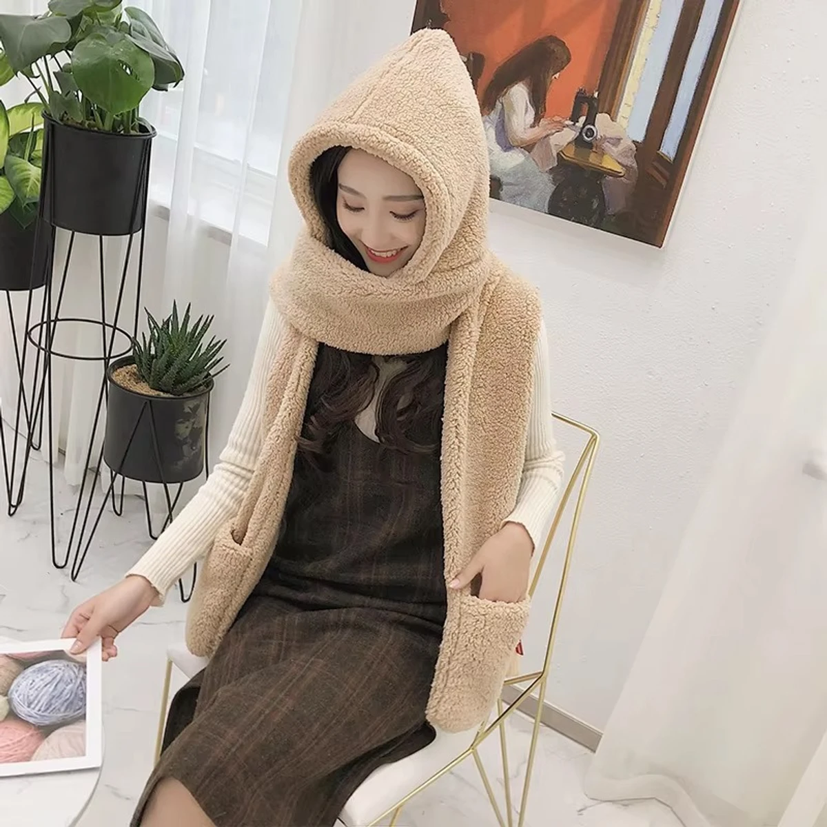 Winter Balaclava with Ears Warm Scarf Gloves Set Hat For Women